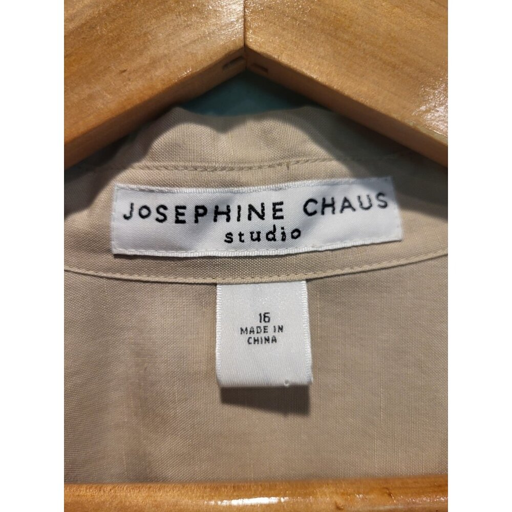 New Beige Silk Linen Long Sleeve Lightweight Button Up Top Sz 16 Minimalist - Picture 5 of 7